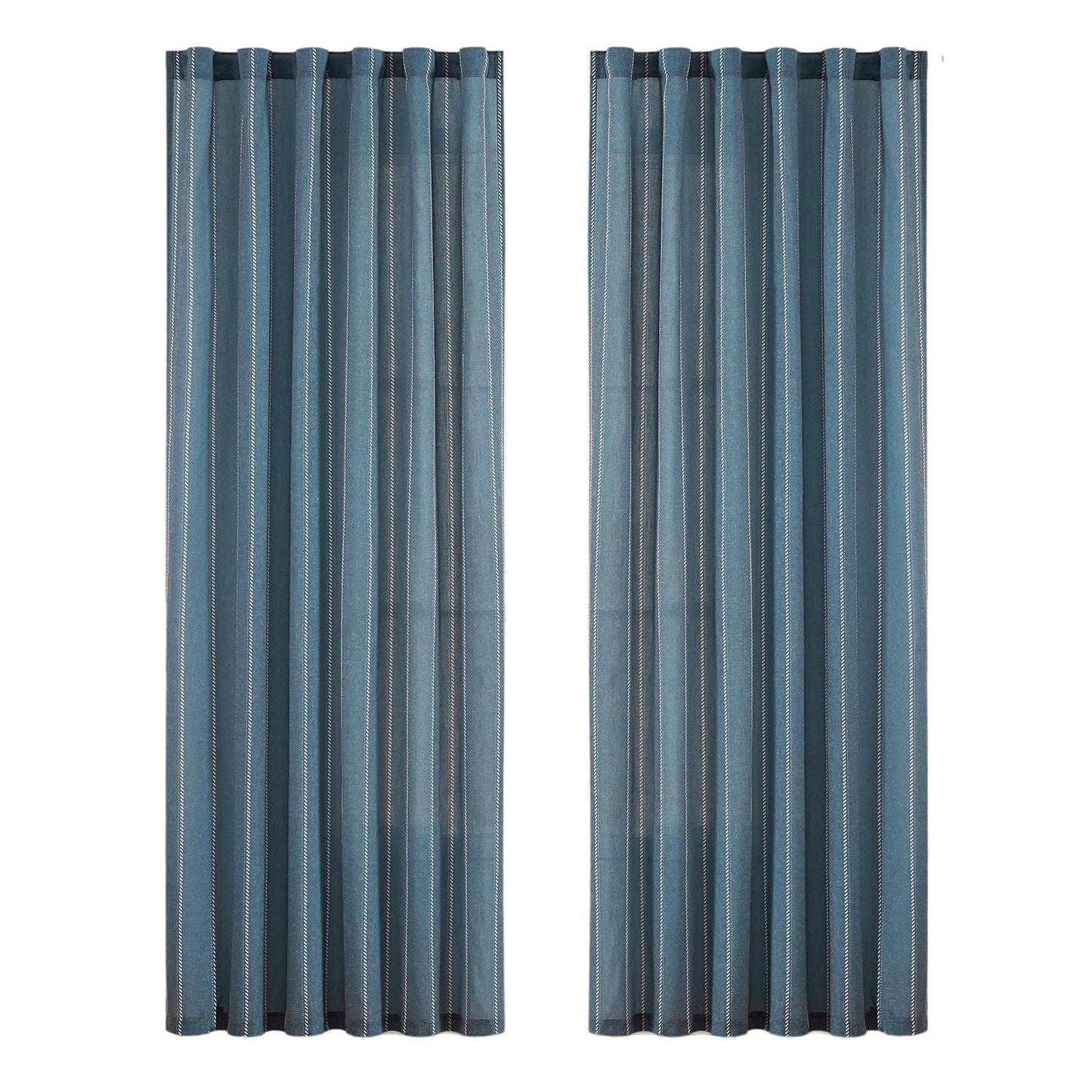 Linen Curtains 50"W x 84"L Blue Sailor Striped Panels (2) Rustic Farmhouse