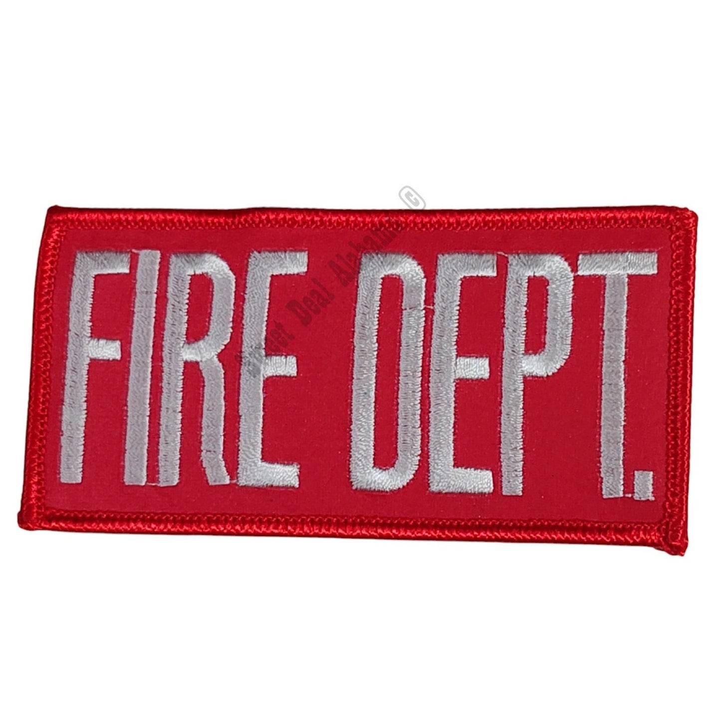 NOS, Fire Dept., White Text on Red, Iron or Sew-On Embroidered Patch, 4"W x 2"H