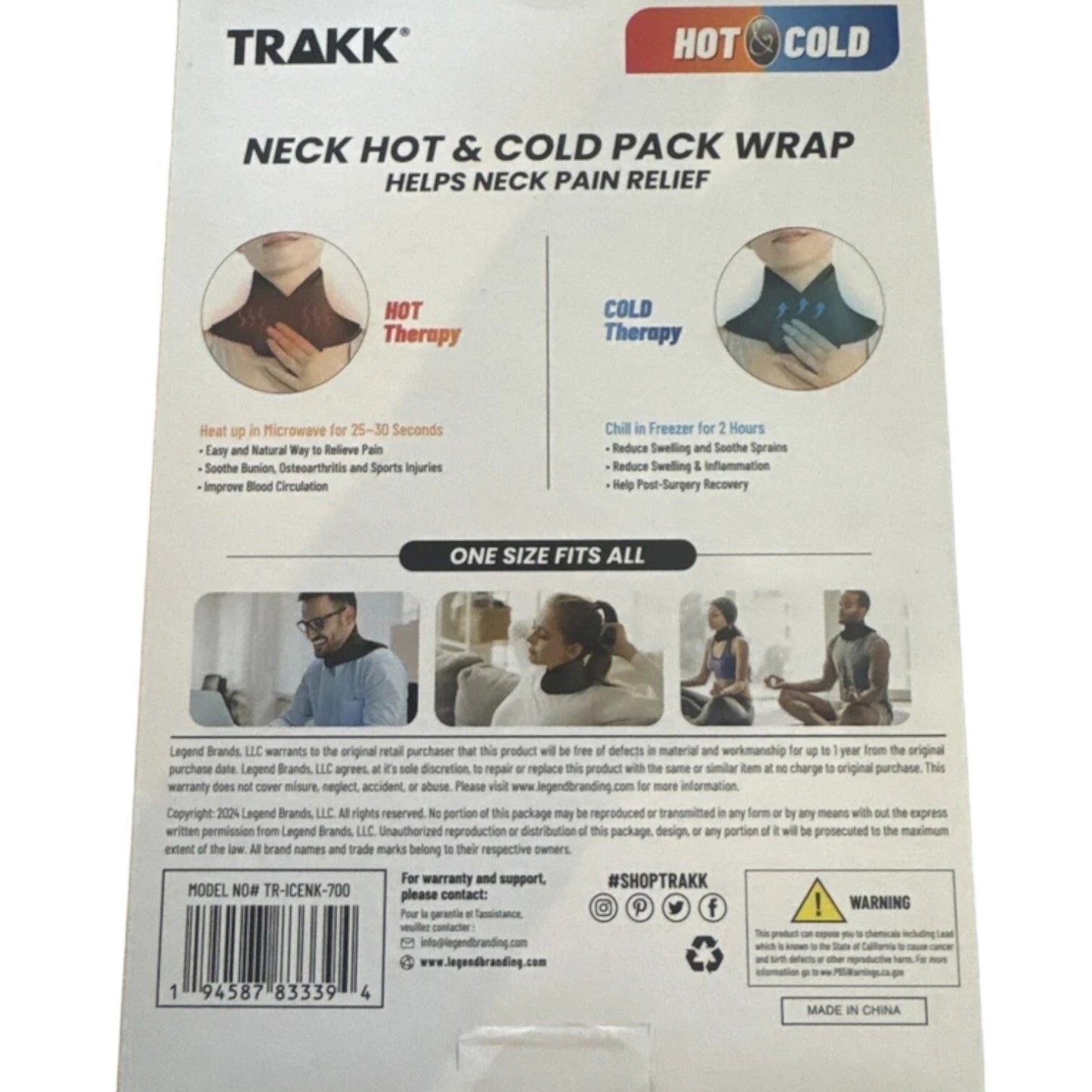 TRAKK Hot/Cold Pack Neck Wrap – Black, Reusable Therapy