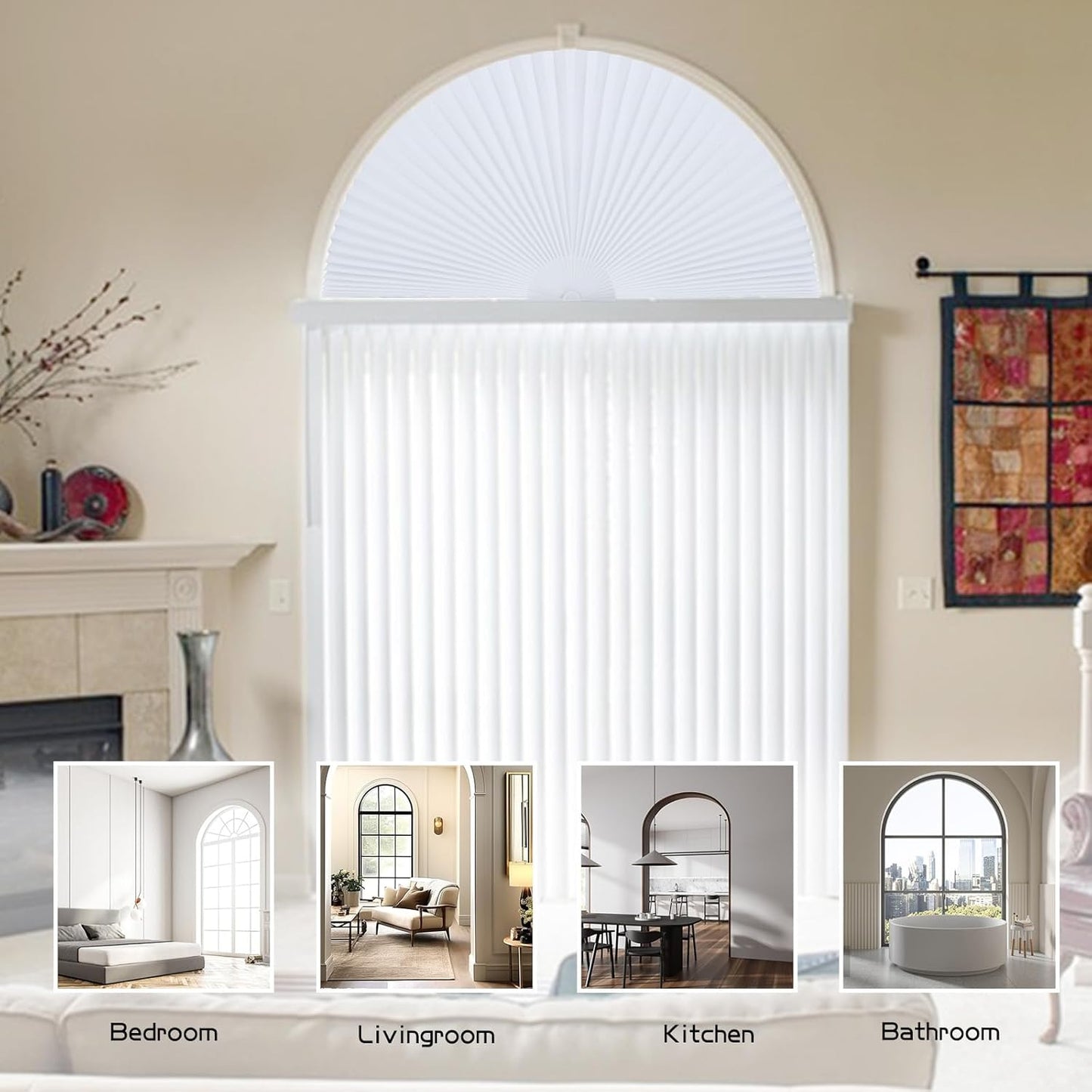 2 Pcs 48x24 Arch Window Shade Half Circle Pleated Blinds Light Filtering