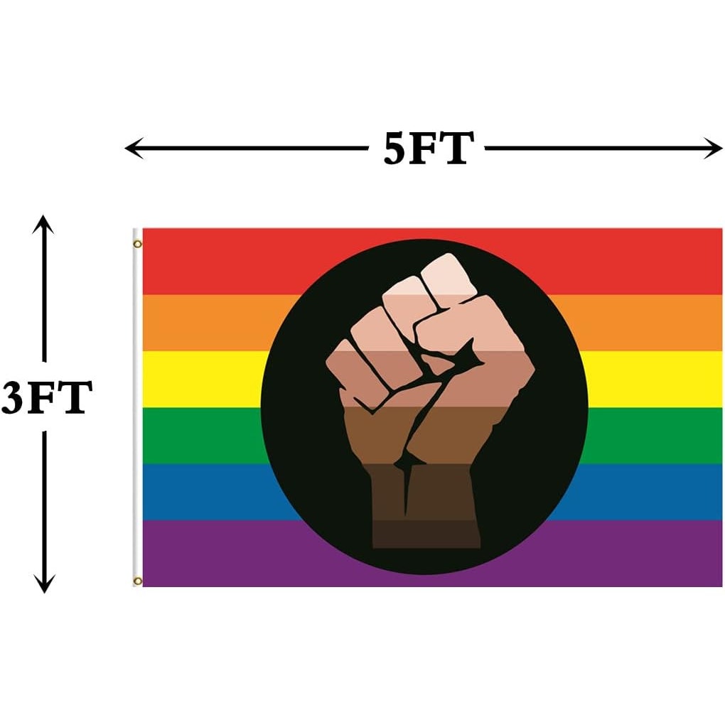 LGBTQ Pride Flag 59"x35" - Rainbow Banner w/ Fist, Brass Grommets