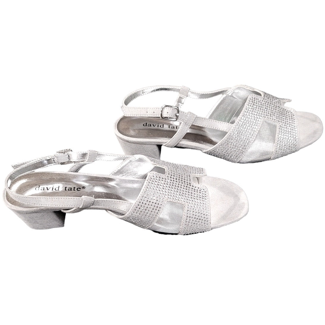 David Tate Women's Amber Block Cut-Out Heels, Silver Nova Suede, Size 8M