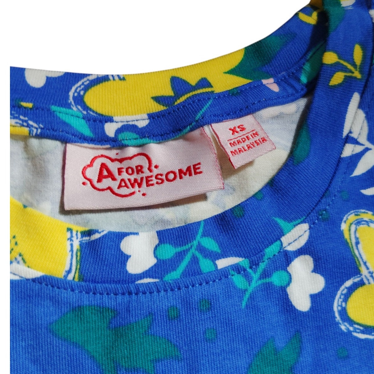 A for Awesome Cotton Blend S/S Dropwaist Casual Dress, XS Ellis Blue Floral NWOT
