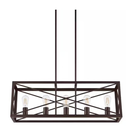 Home Decorators Harwood 60-Watt 5-Light Royal Bronze Pendant with Cage Shade