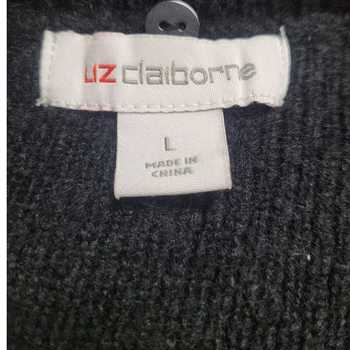 Liz Claiborne L/S Cardigan Sweater, Fur Trim Sleeves, Black, L (12-14)