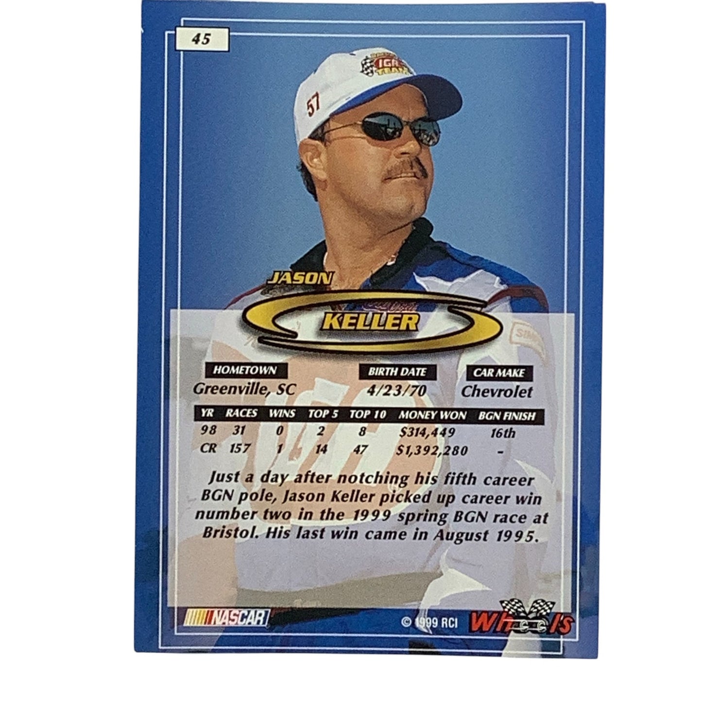 Jason Keller, Sponsor: IGA, Card 45 1999 Wheels NASCAR Winston Cup, NM+