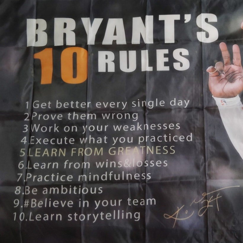Kobe Bryant 10 Rules Flag – 3x5 Ft Tapestry Banner with Brass Grommets – Motivational Wall Art