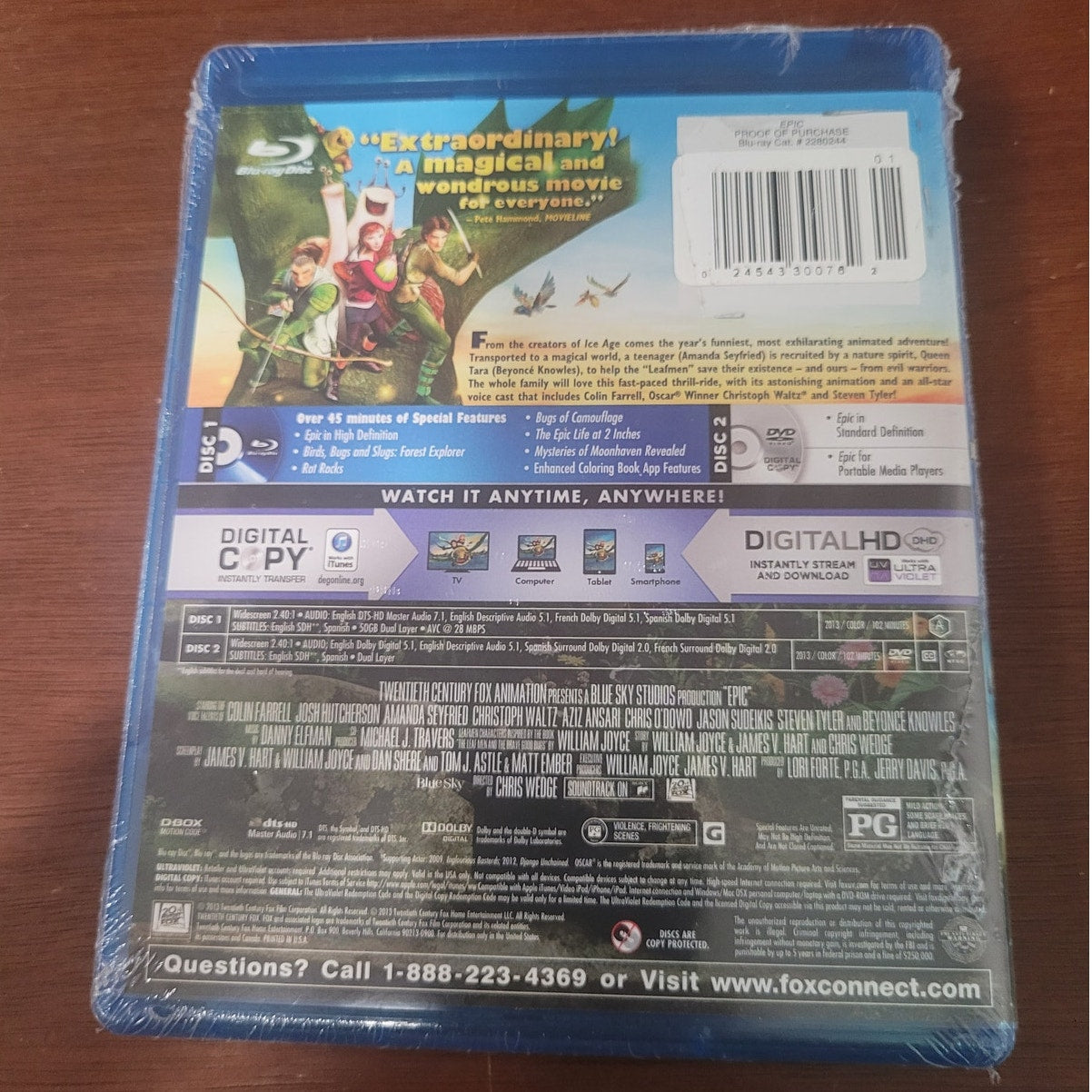 Epic Blu-ray + DVD+Digital HD Combo Pack 2013 Animated Family Adventure Fantasy
