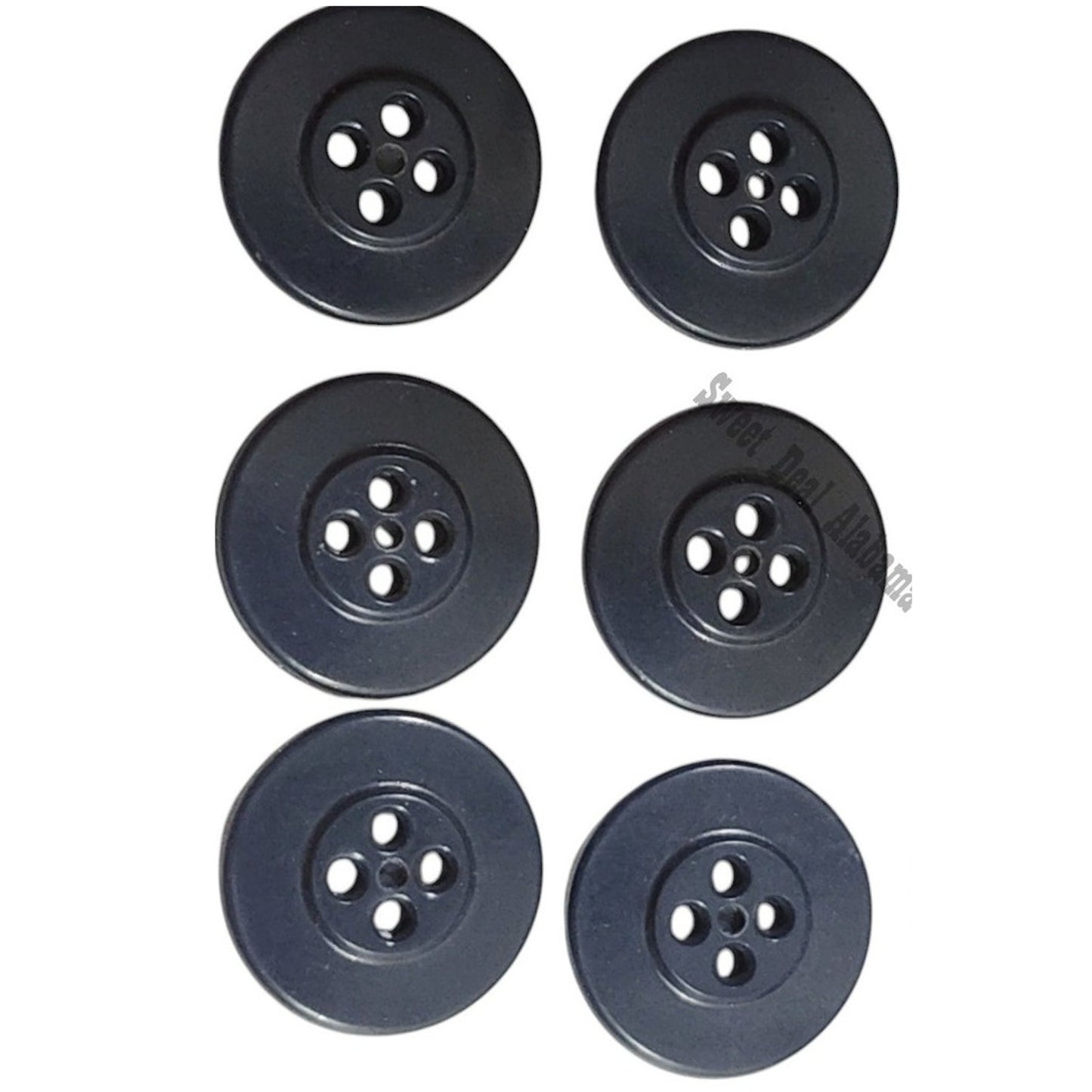 6 Dark Blue U.S. Navy 4-Hole Coat Buttons, 13/16"D, 32 Ligne, 1/2 Dz., Plastic