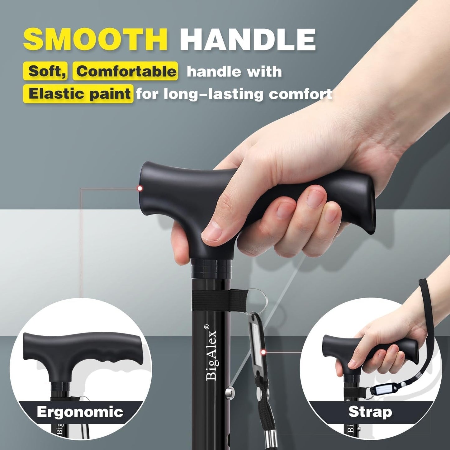 BigAlex Folding Walking Cane – Adjustable Height – 350 lb Support
