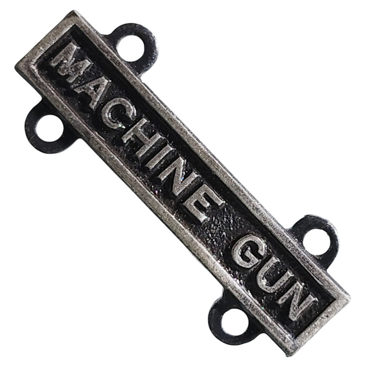 Military Qualification Bar, Machine Gun, 1/2"H x 1"W, Silver Text, Black BG