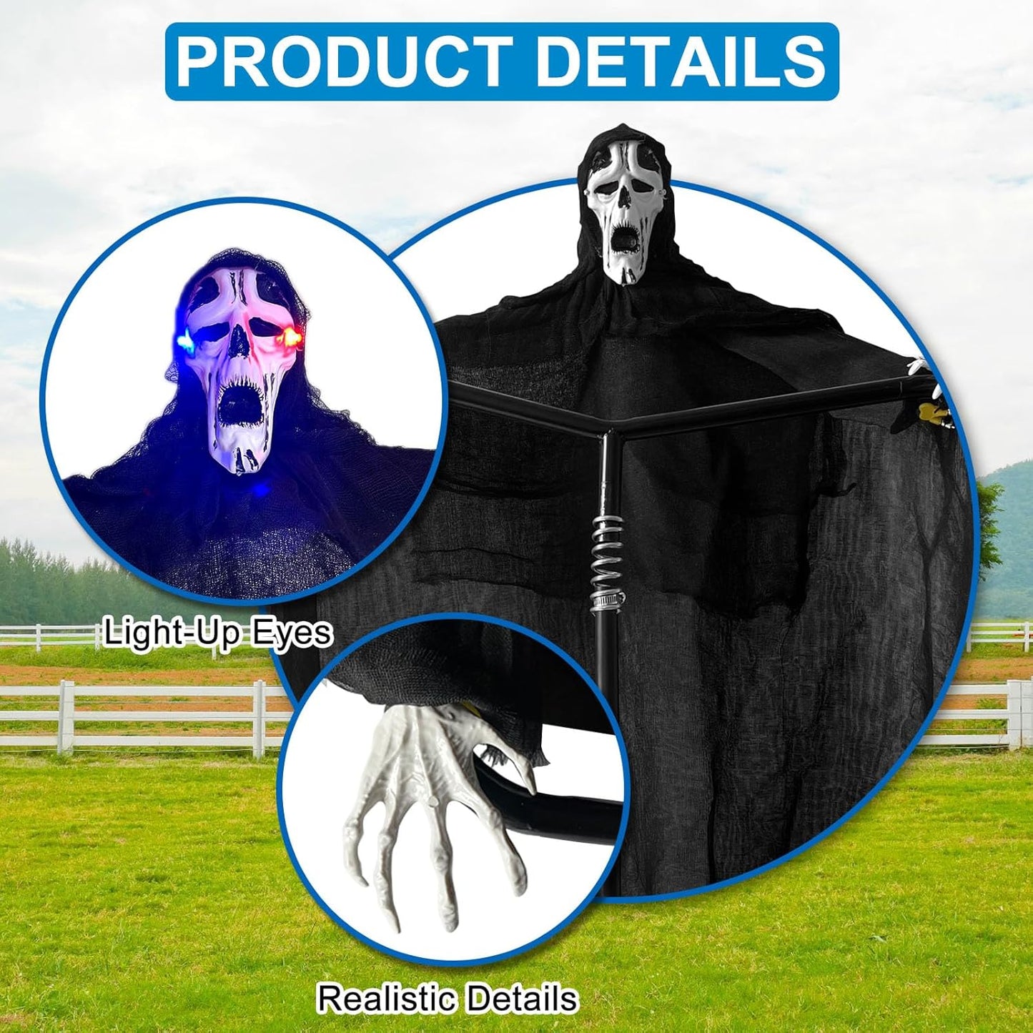 Ghost Scarecrow Outdoor Bird Control w/ Glowing Eyes & Sounds 2-in-1 Yard Decor