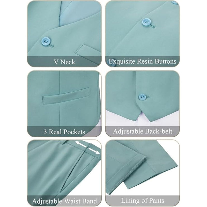 Men's Slim Fit 3 Pc Suit, 2 Button Dress Tux Suit Set w/ Jacket Vest Pants & Tie