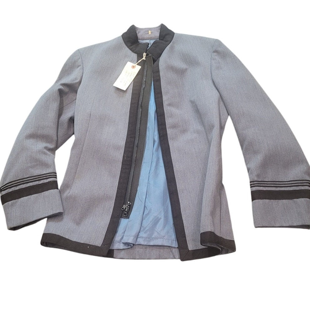 Vintage 1950s West Point Cadet Jacket, Size 39L, Gray Wool Blend with Black Trim