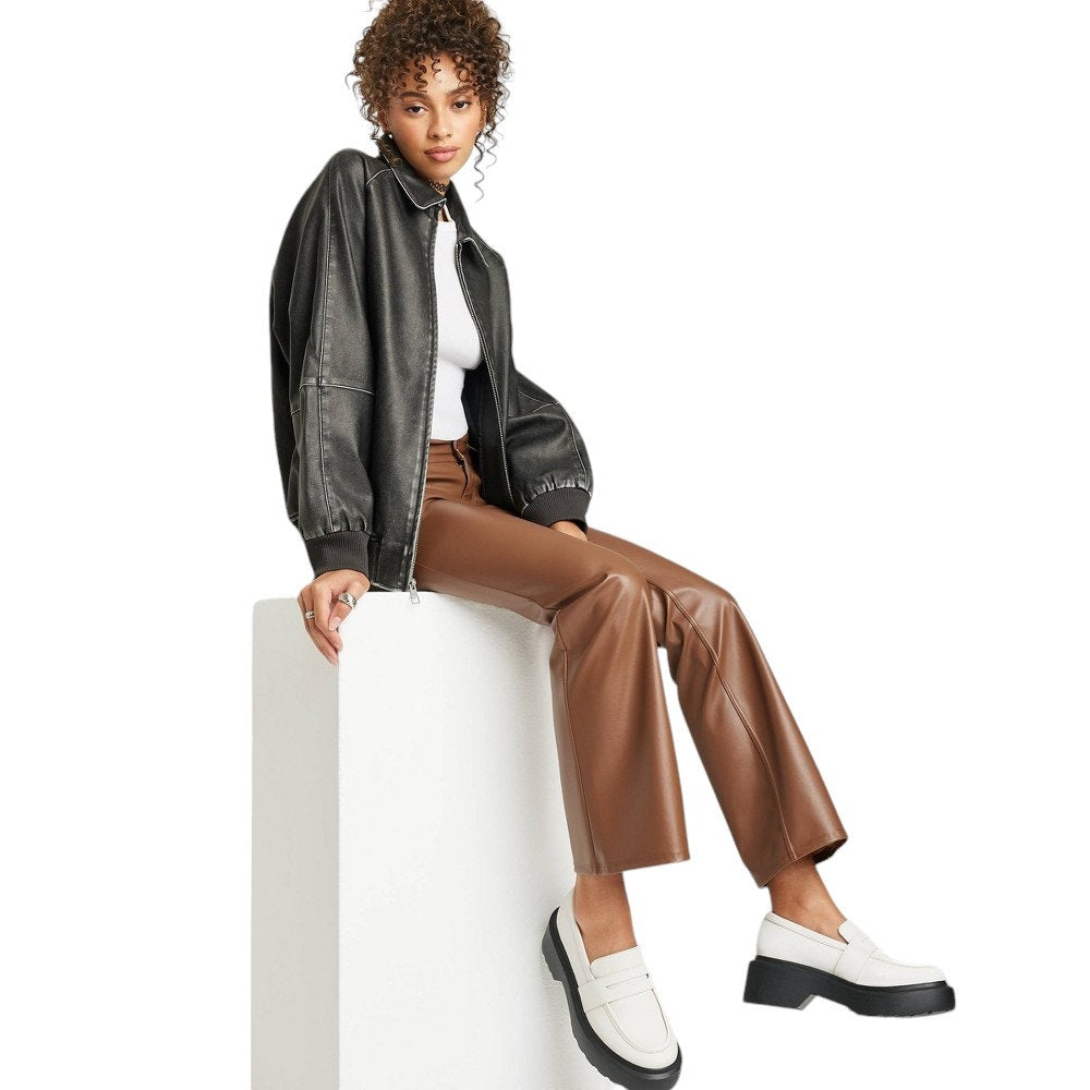 Women's Low-Rise Faux Leather Flare Pants - Wild Fable, Brown, S (4)
