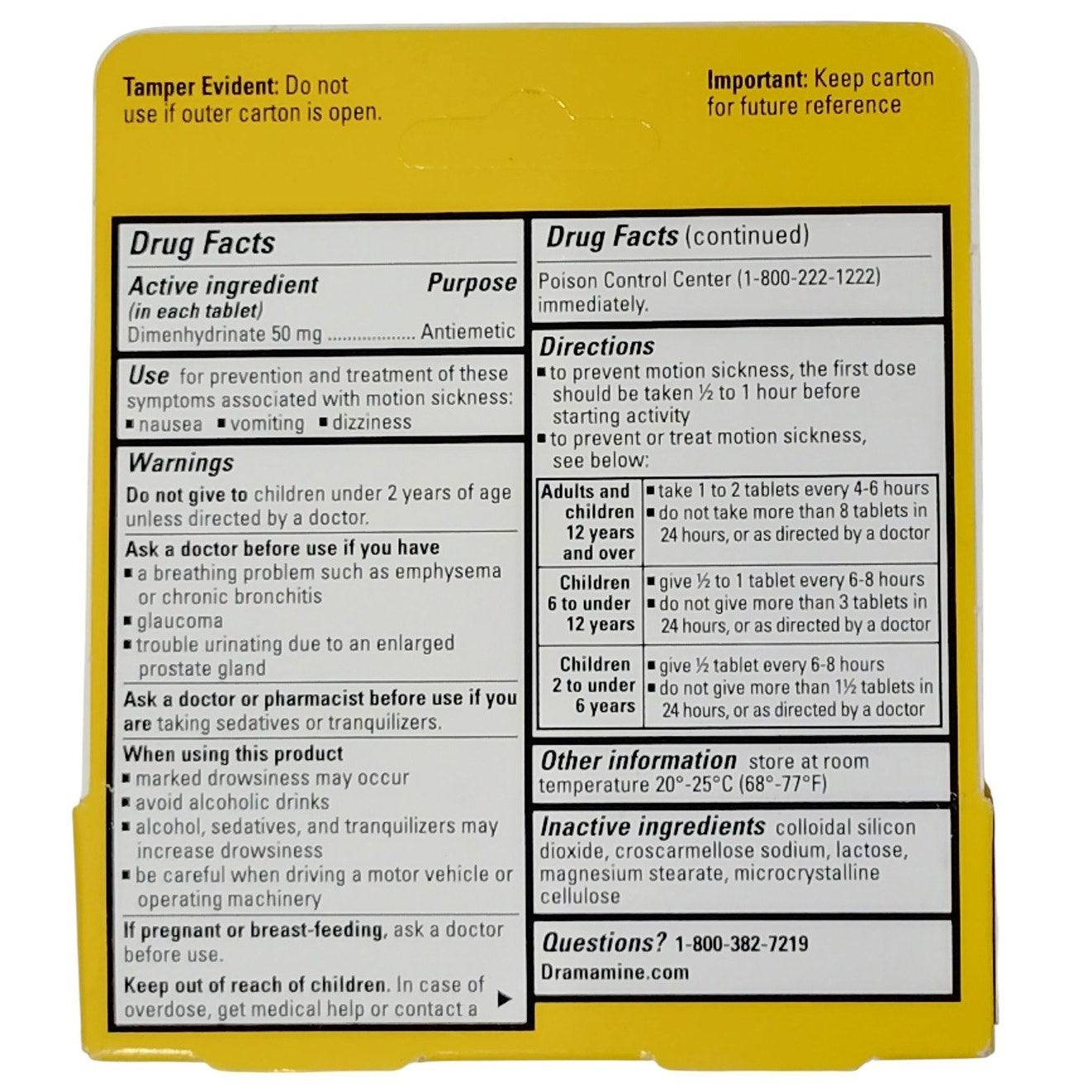 Dramamine Motion Sickness Relief – Original Formula 12 Tabs Vial – Exp. 11/2026