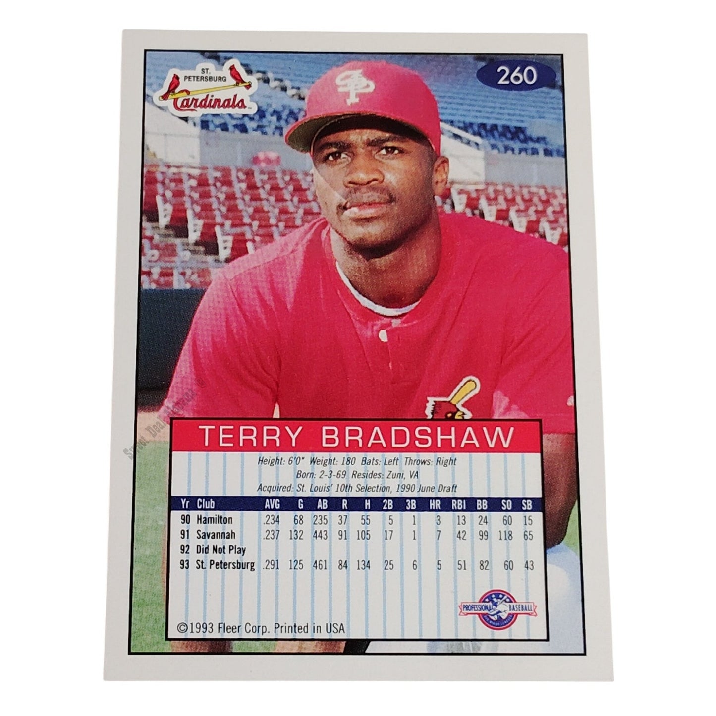 Terry Bradshaw, St Petersburg Cardinals, #260, 93-94 Fleer Excel Minor Leagues