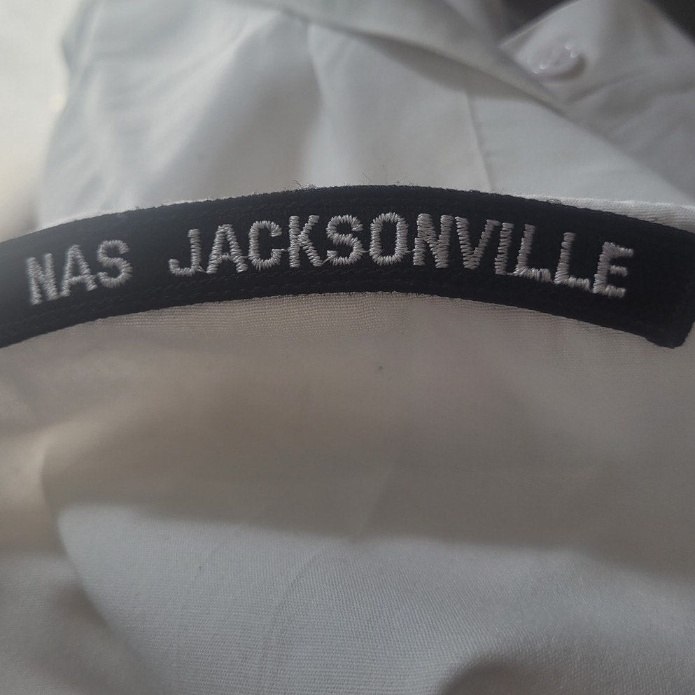 1984 U.S. Navy Tropical Short Sleeve Shirt, White, 65/35 Poly-Cotton, NAS Jacksonville & (E-6) Patch