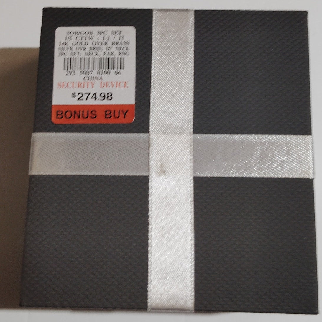 3PC Jewelry Set – 1/5 CTW – 14K Gold Over Brass – Necklace, Earrings, Ring Set