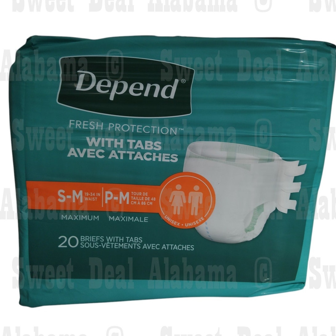 Depend Unisex Adult Briefs, Diaper Style, Max Fitted Protection Size S/M 60 Ct.