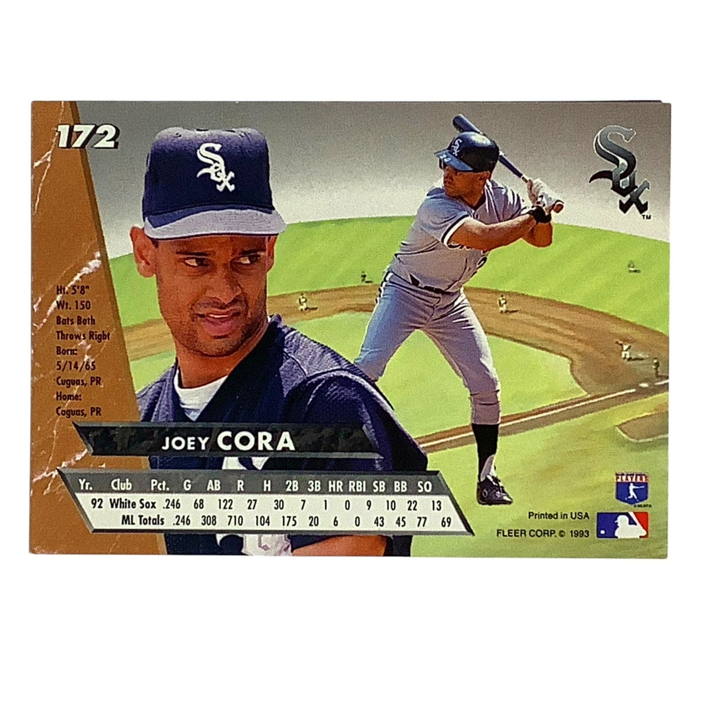 Joey Cora, Chicago White Sox, MLB, Fleer Ultra Baseball 1993, Card 172, EX/NM