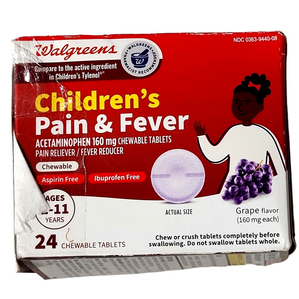 Walgreens Children's Pain & Fever Chewable Tablets Grape 2 Boxes (48 Tabs Total)