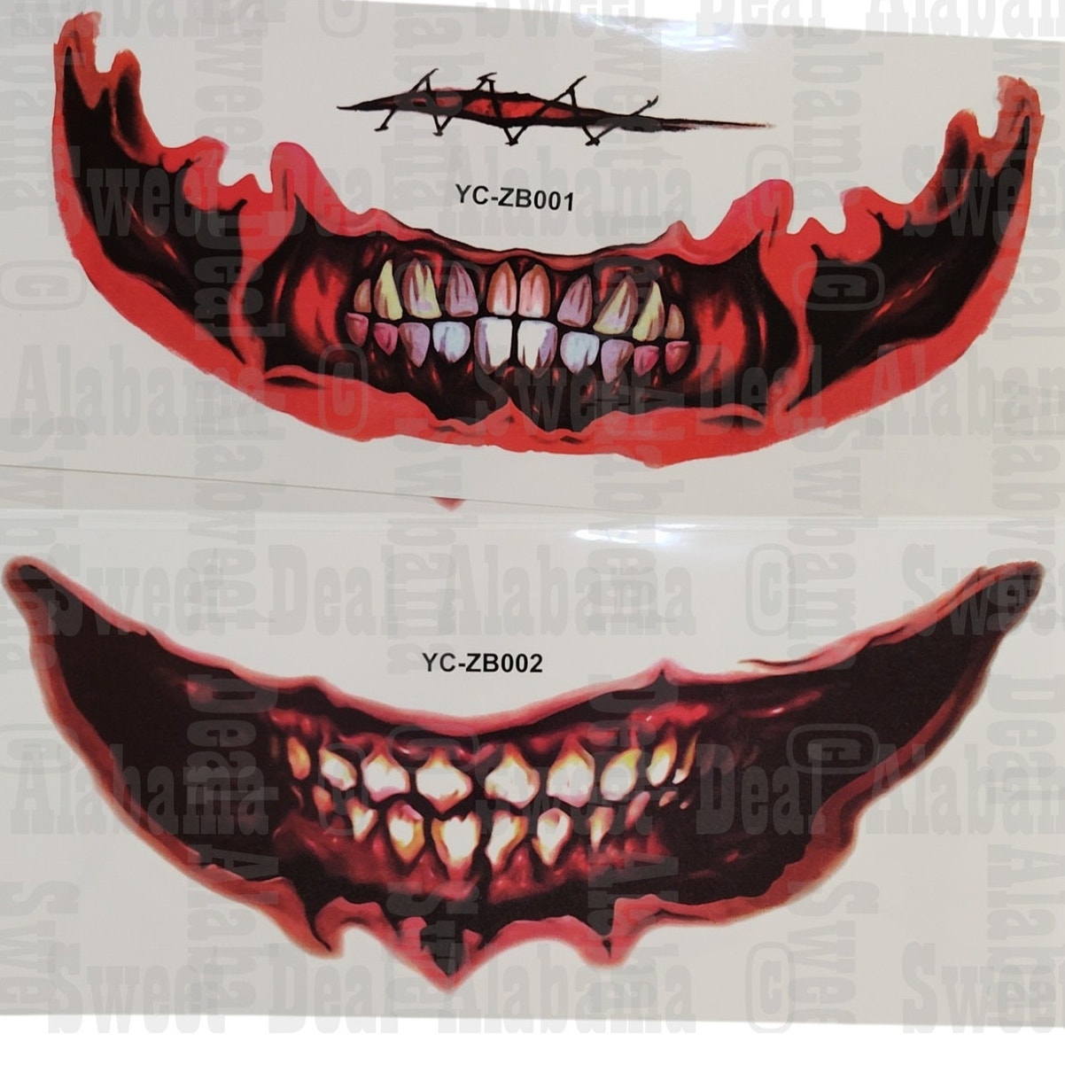 Halloween Realistic Big Mouth Tattoos, 12 Sheets, Waterproof, Punk Style