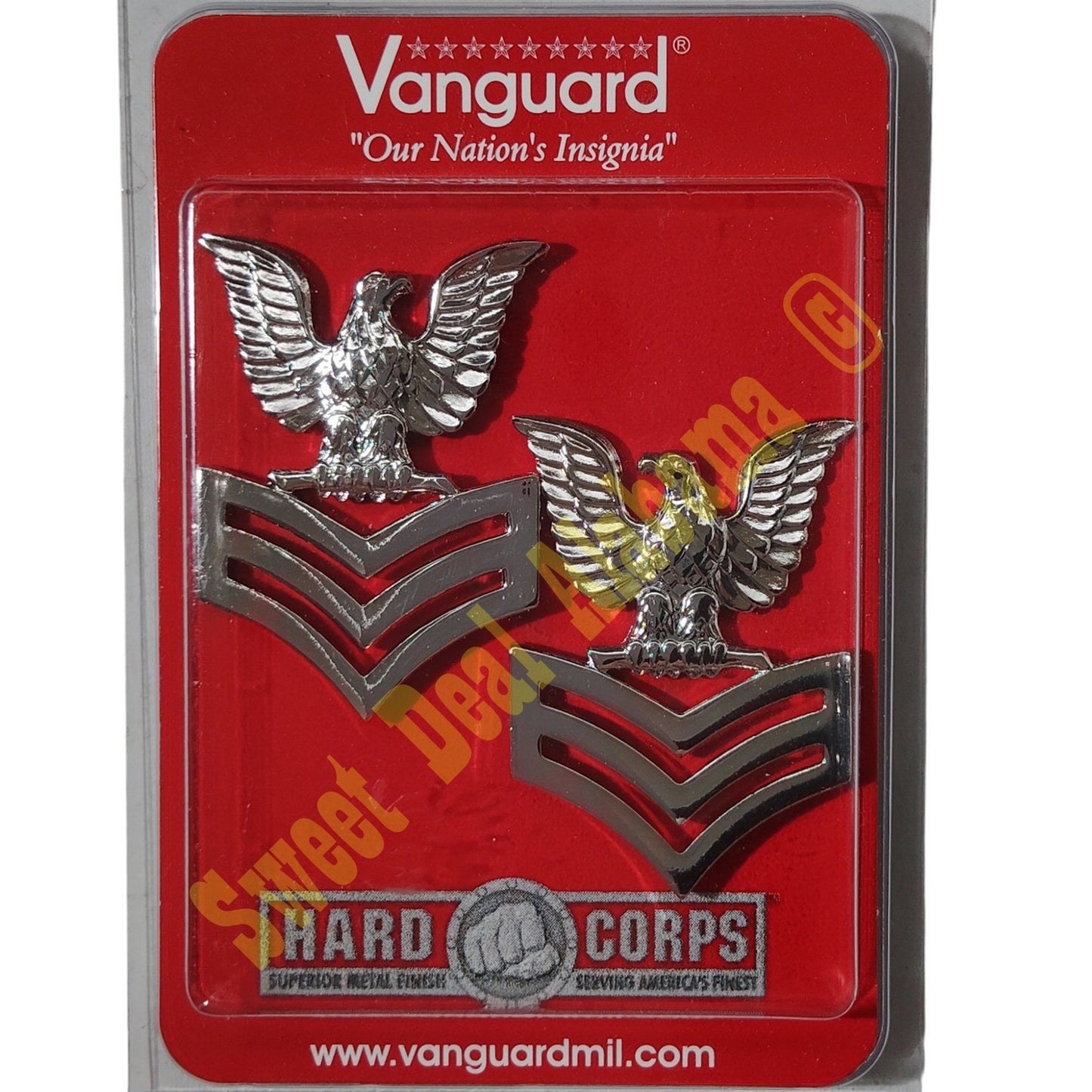 Navy Metal Coat Epaulet Device Pin, Mirror Finish E-6 Petty Officer, Service Uniform, 1-11/16"H x 1-1/2"W