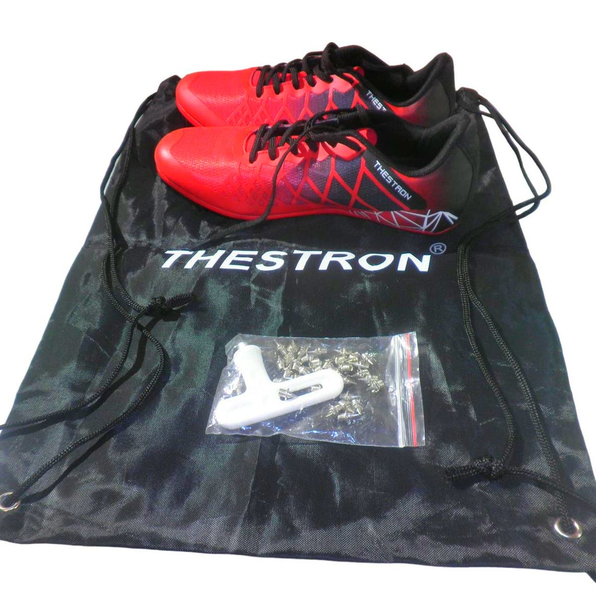 Thestron Track and Field Shoes, Men 4, Women 6, Foot Length 9.06", Red/Black
