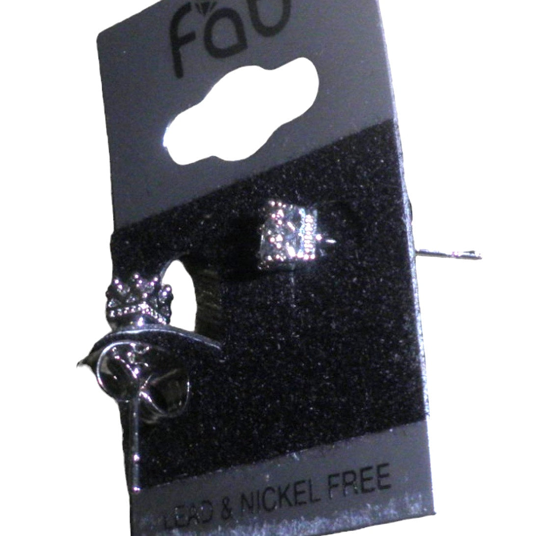 CUBIC ZIRCONIA EARRINGS CQS3 3mm Square Silver Tone Post/Back Lead & Nickel Free