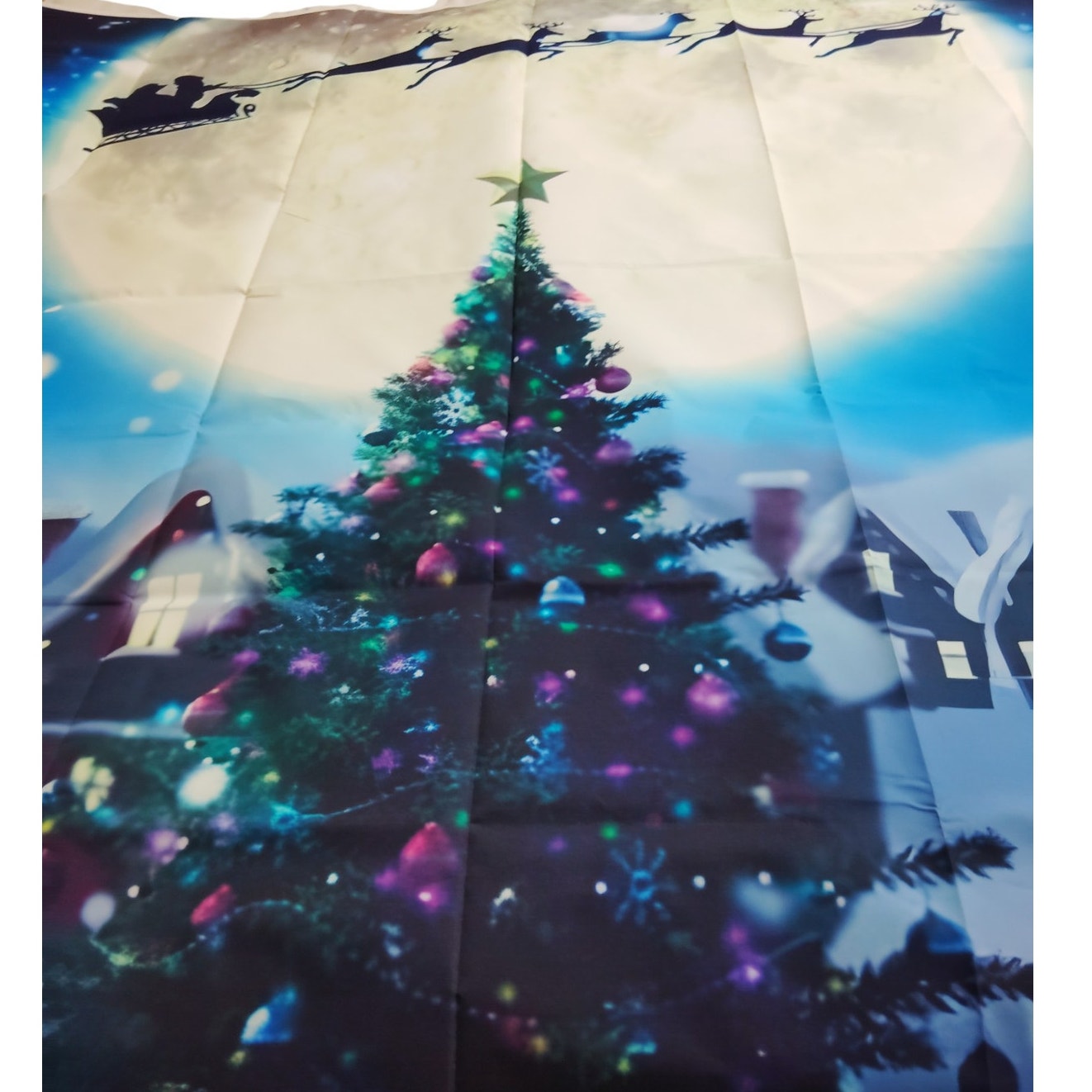 Polyester 7x5ft Christmas Eve Backdrop – Santa Sleigh, Snowy Forest, Moonlit Night