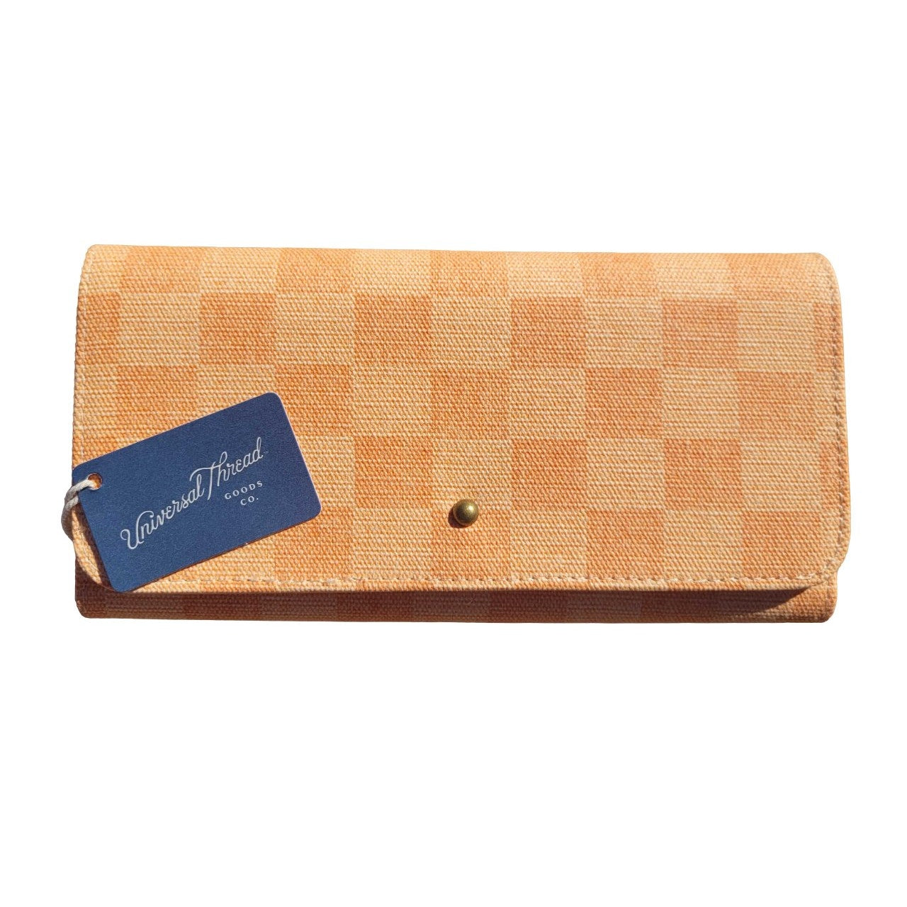 Universal Thread Women's Checkered Print Trifold Wallet, Orange - Free Shipping