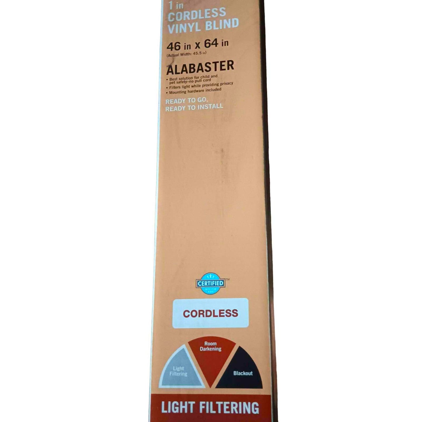 46"W x 64"L Cordless Light Filtering Alabaster Vinyl 1" Mini Blinds + Free Ship