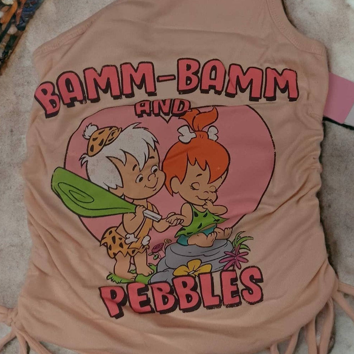 The Flintstones, Pink, Size LRG, One-Shoulder BAMM BAMM & PEBBLES Tank Top Shirt