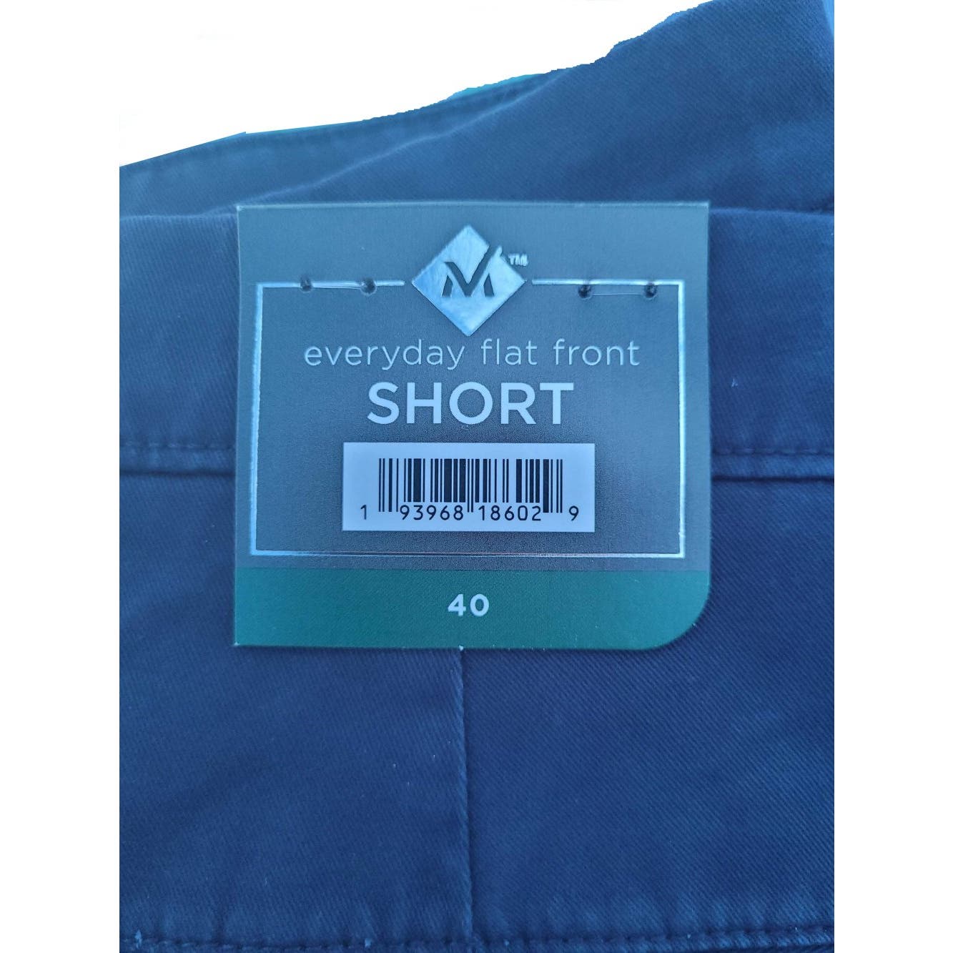 Men's Stretch Flat Front Short, Blue, Size 40, 9" Inseam, 97% Cotton, 3% Spandex