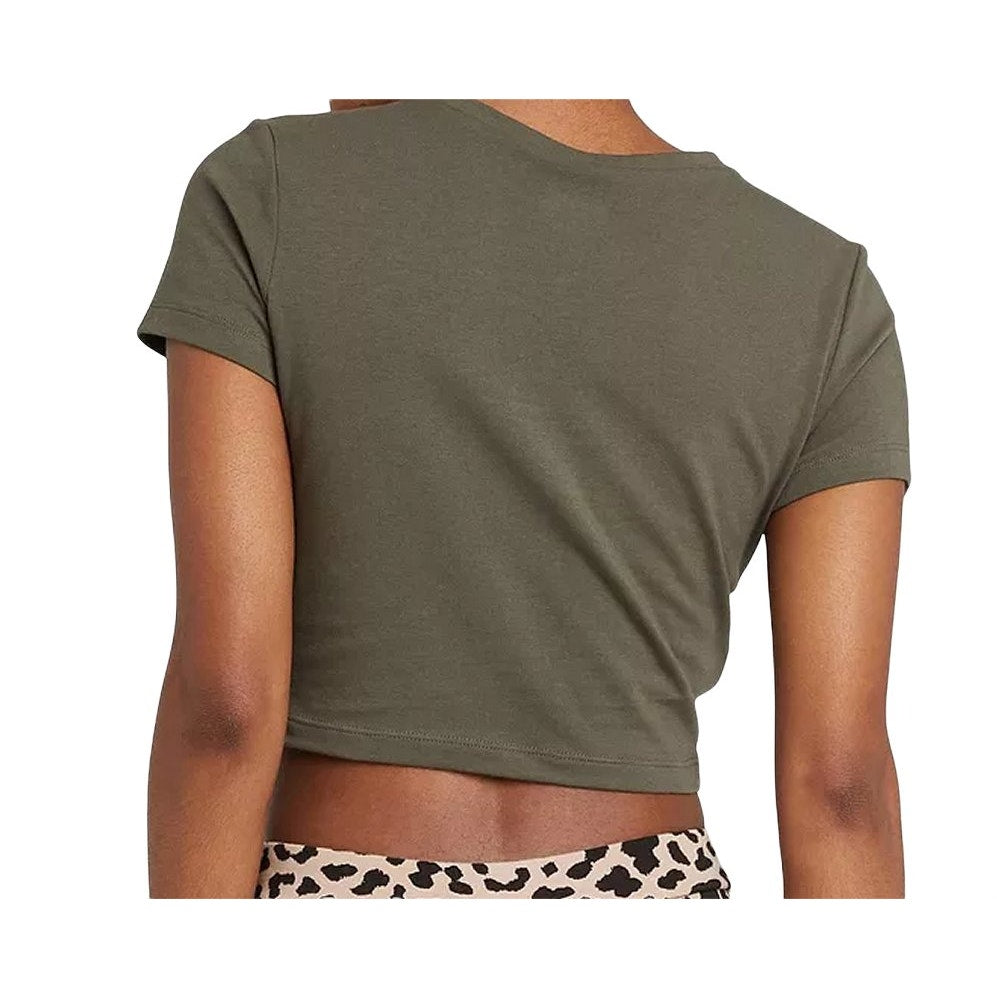 Women's Large Short Sleeve Slim Fit Cropped T-Shirt, Olive Green - Free Shipping