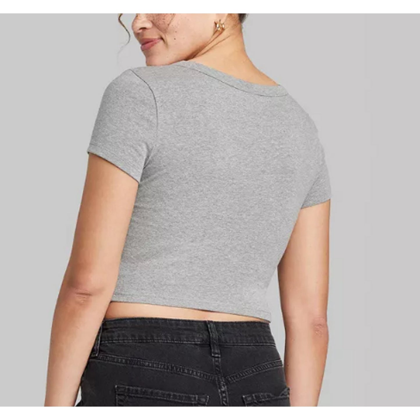 Women's Large Short Sleeve V-Neck Slim Fit Cropped T-Shirt - Wild Fable Gray
