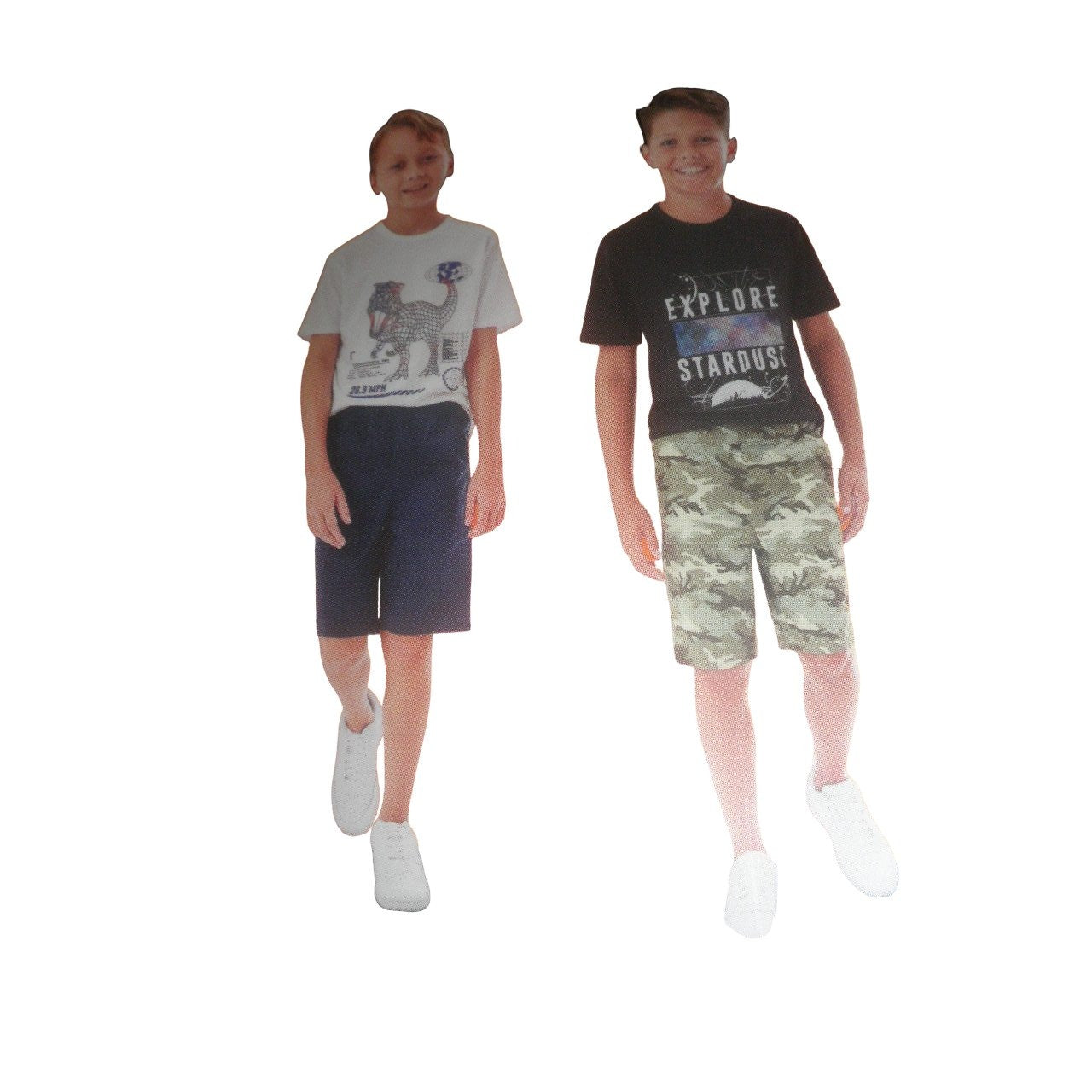 Boys 2-Pack Size 14/16 Woven Shorts, Camo Green & Blue w/ Elastic Waist
