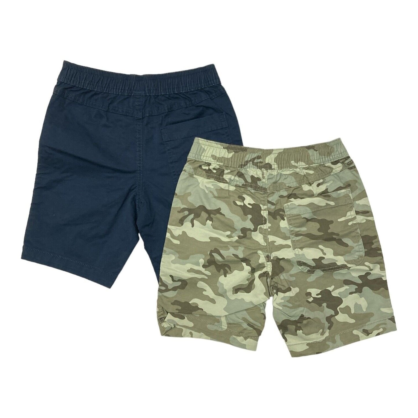 Boys 2-Pack Size 14/16 Woven Shorts, Camo Green & Blue w/ Elastic Waist