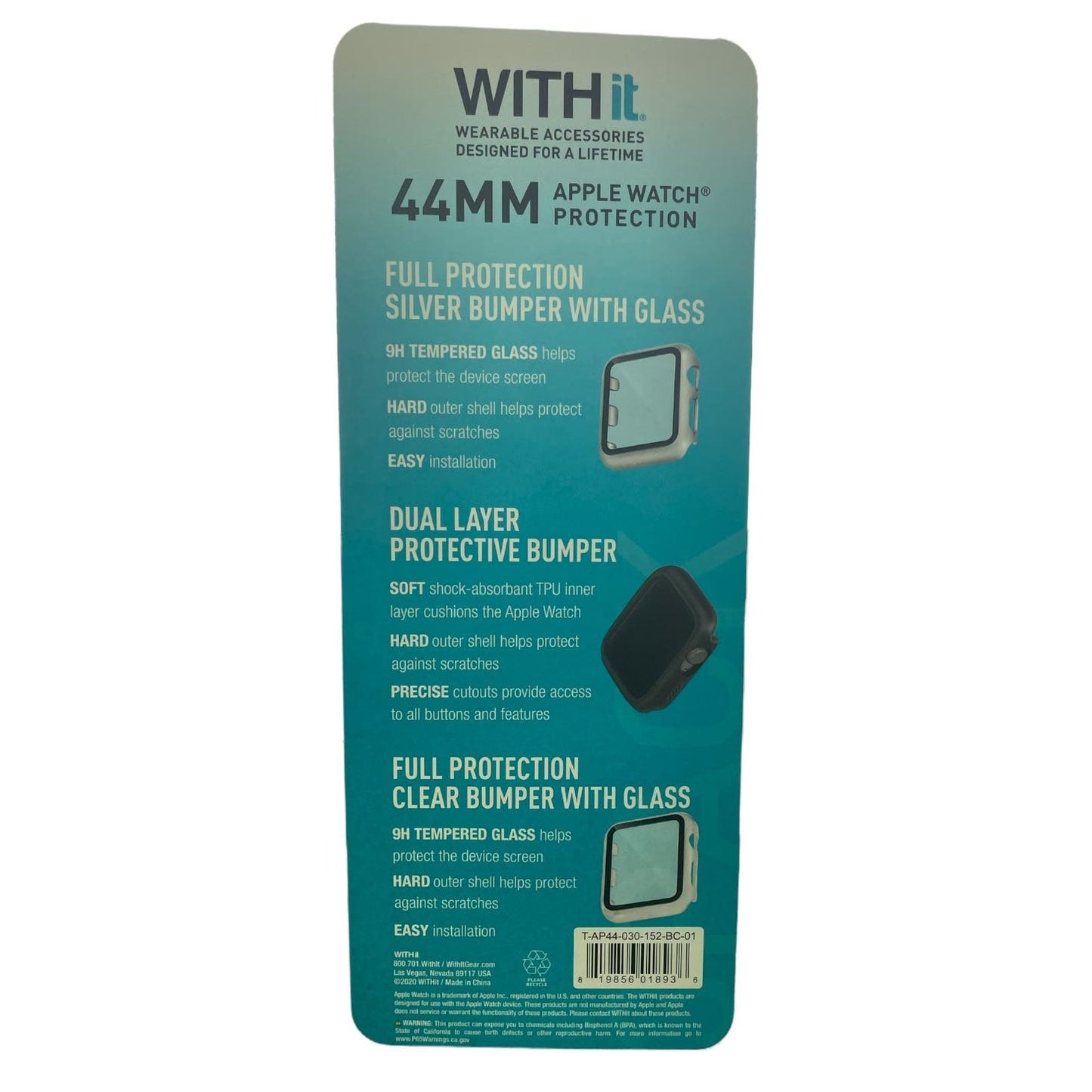 WITHIT 3-Pack Protective Cover for Apple Watch 44mm, Silver, Black and Clear