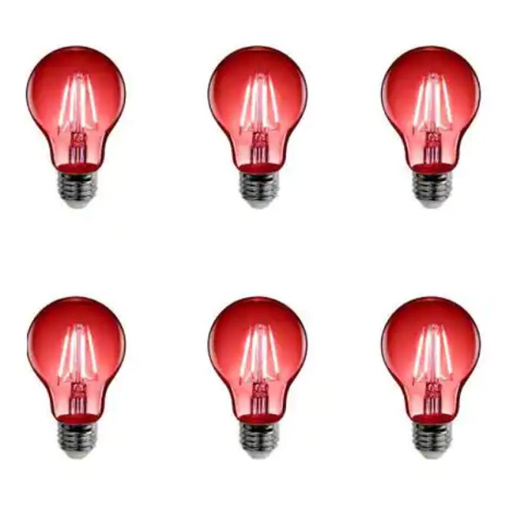 (6 Pk) 4.5W 25W A19 Medium E26 Base Dimmable Filament LED Light Bulb Red Clear
