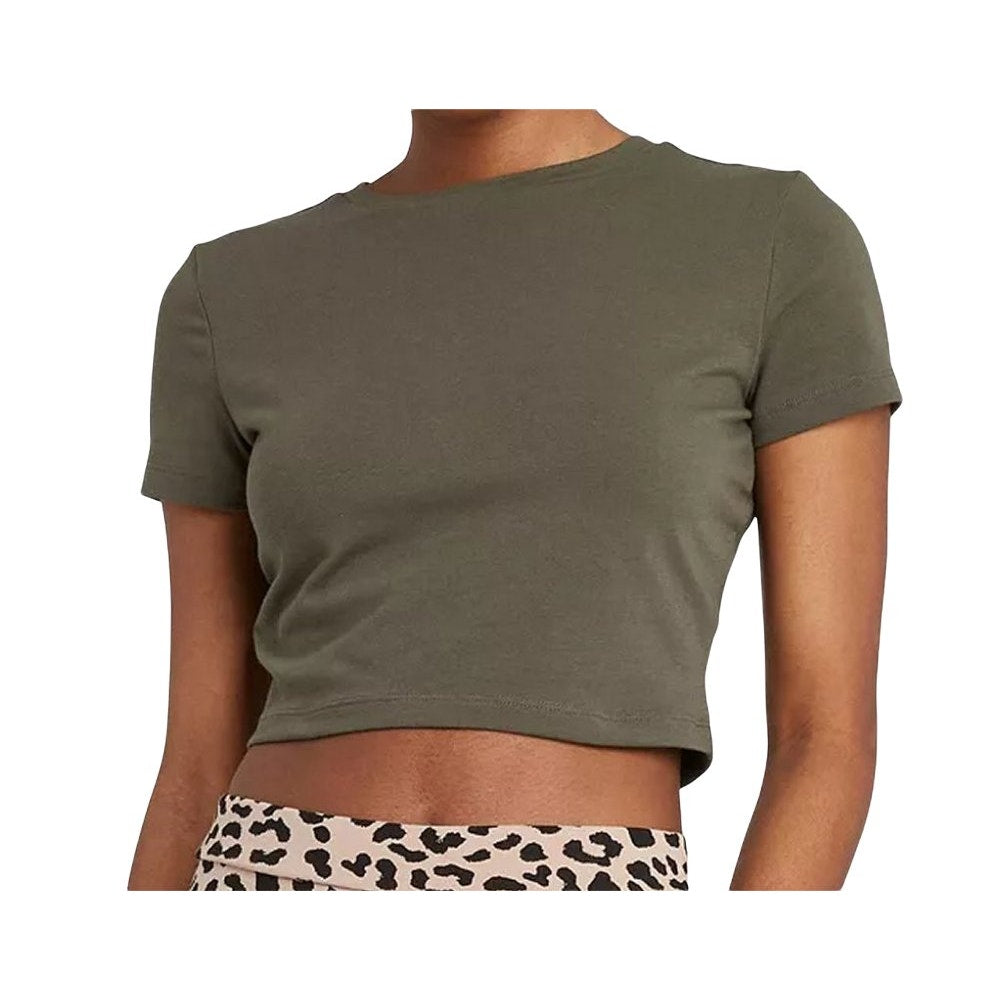 Women's Large Short Sleeve Slim Fit Cropped T-Shirt, Olive Green - Free Shipping