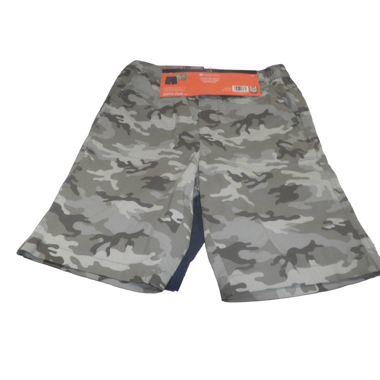 Boys 2-Pack Size 14/16 Woven Shorts, Camo Green & Blue w/ Elastic Waist