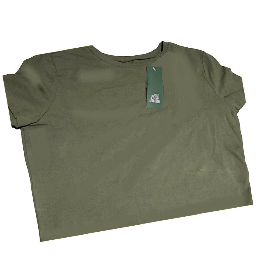 Women's Large Short Sleeve Slim Fit Cropped T-Shirt, Olive Green - Free Shipping