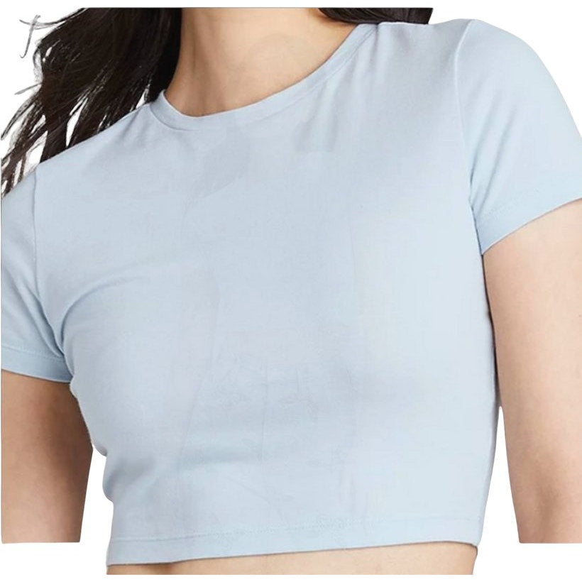 Women's X-Small Short Sleeve Slim Fit Cropped Shirt, Baby-Blue - Free Shipping