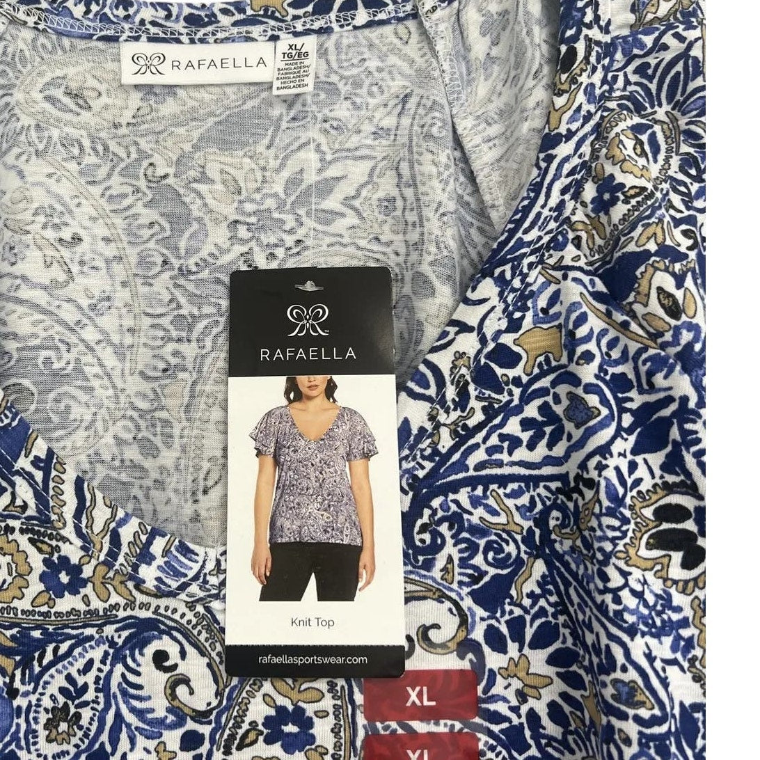 Perry Ellis, Rafaella Sportswear, V-Neck Paisley Blouse, Amparo Blue, X-Large
