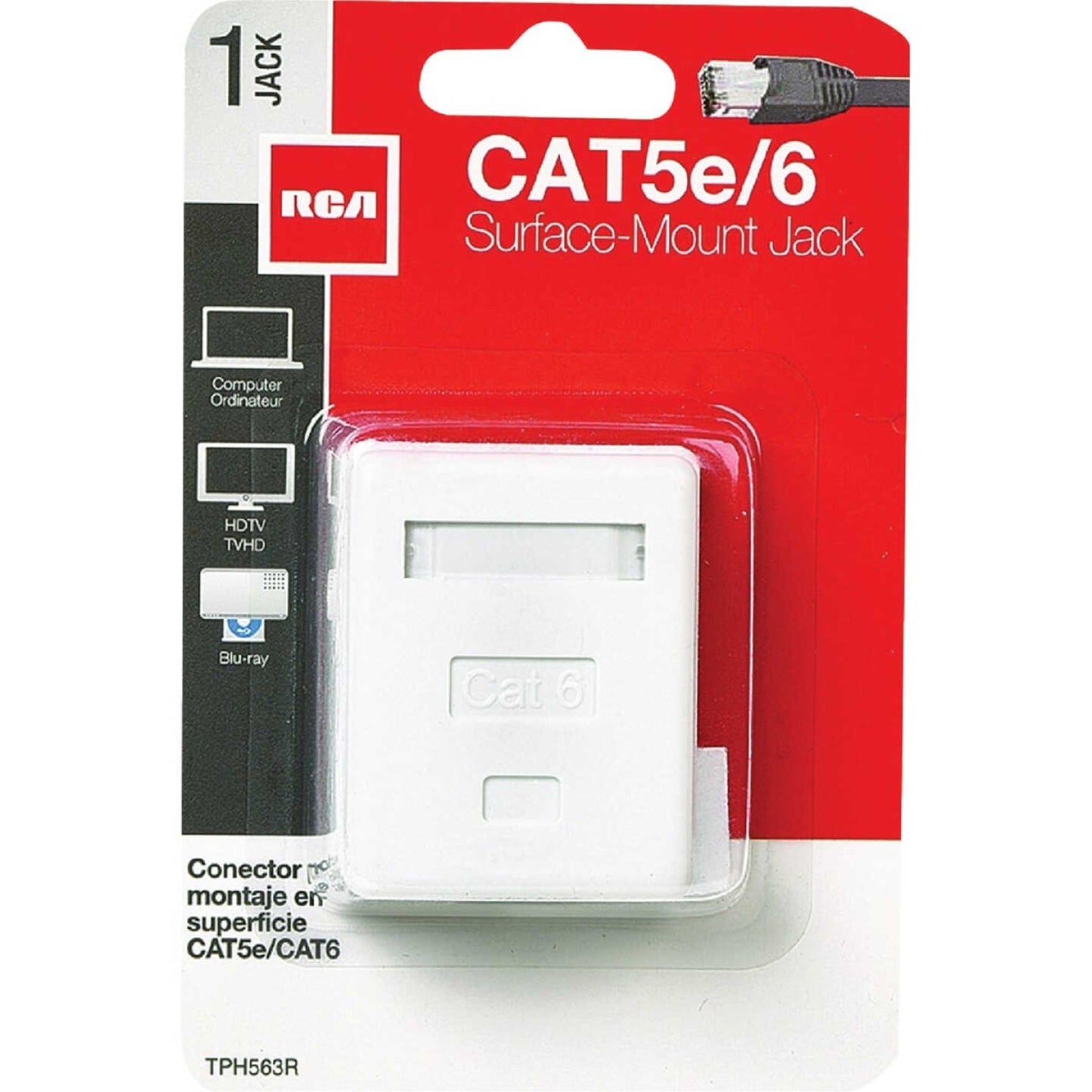 6 x RCA White Surface Mount Jack, Plastic CAT 5E/6 Wall Jack, TPH563R -Free Ship