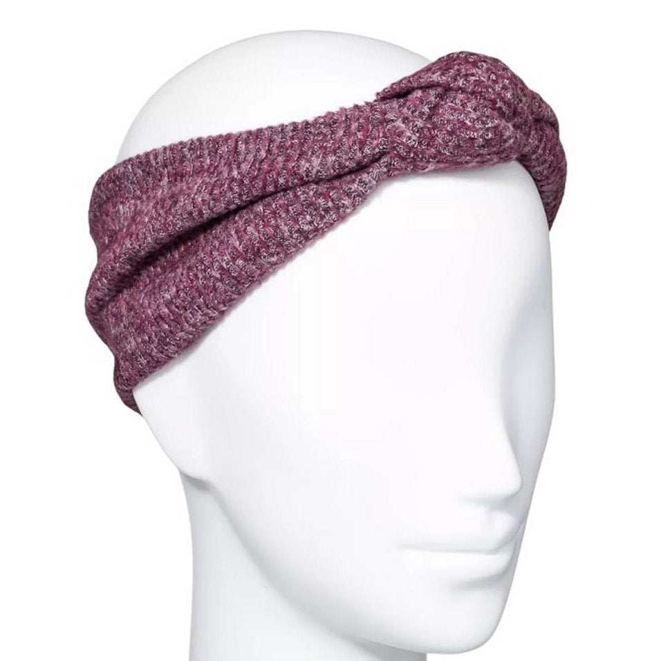 Free Shipping- Heathered Knit Tubular Knot Front Headband Headwrap- Color: Mauve