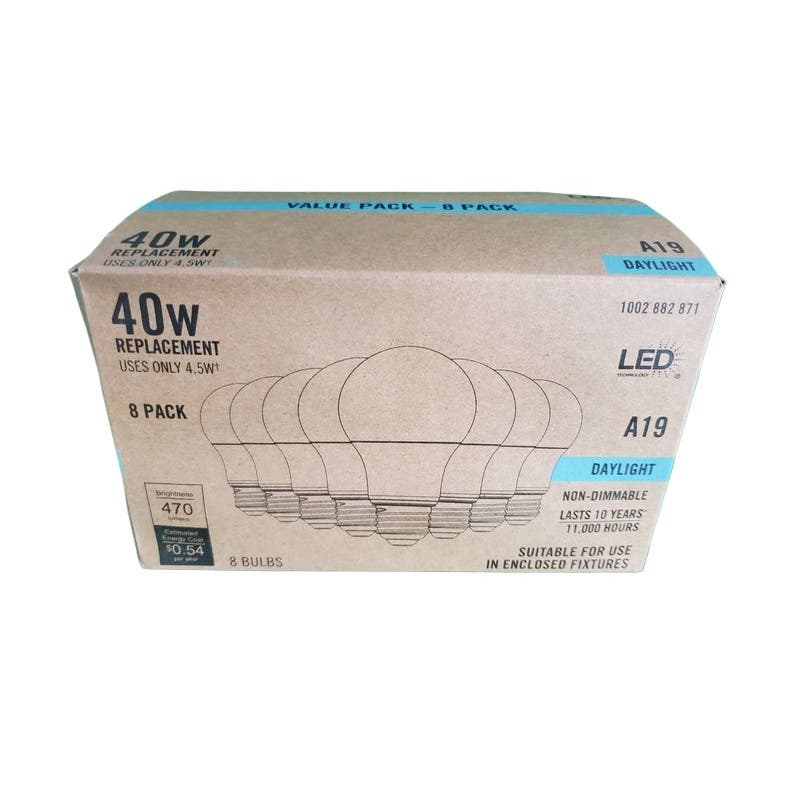 Household A19 4.5=40W Non-Dimmable LED Light Bulb Daylight (8-Pack) -Free Ship