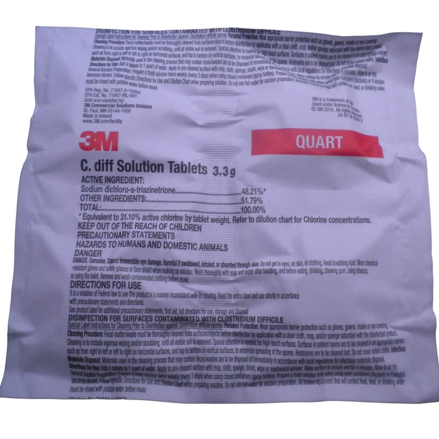 3M C. Diff Solution Tablets, Quart Size, 140 Dissolvable Tablets, EXP 11/2025
